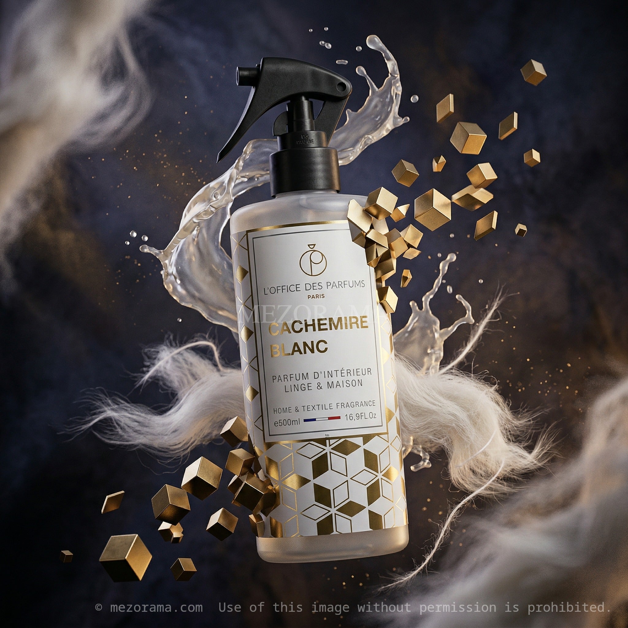 Parfum d'intérieur apaisant, Cachemire Blanc L'Office des Parfums, Spray Linge et Maison, 500ml