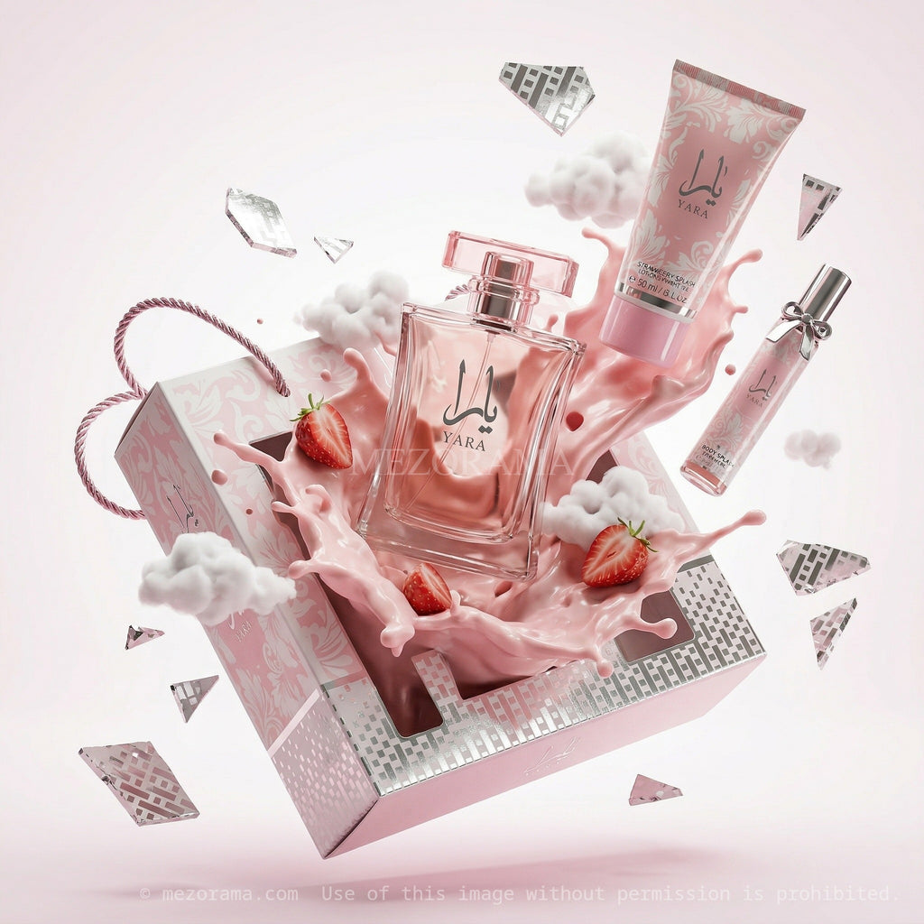 Routine parfumée gourmande, Coffret YARA Rose, Parfum Lotion Brume, 3 pièces