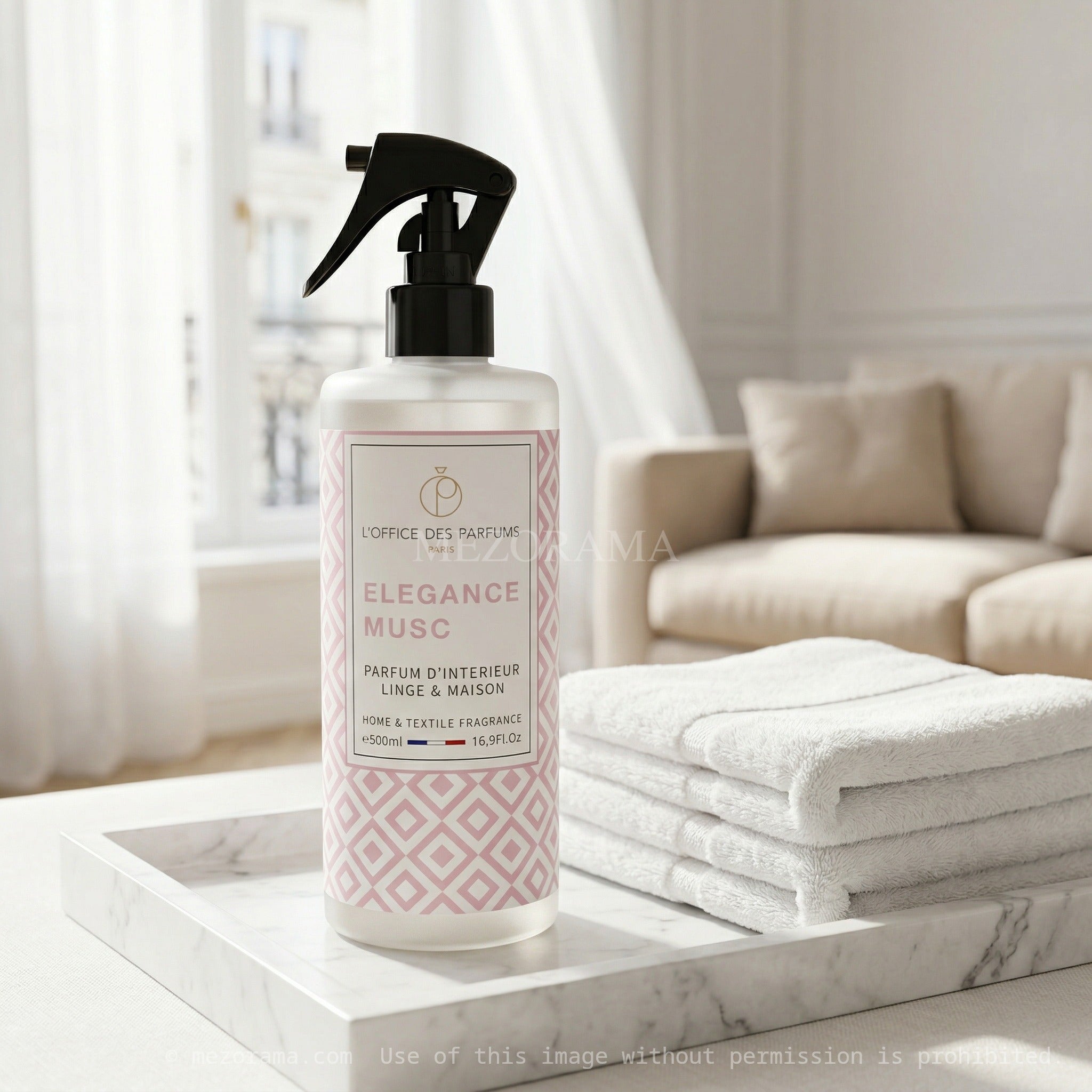 Parfum longue durée, Elegance Musc, Spray d'intérieur et linge, 500ml