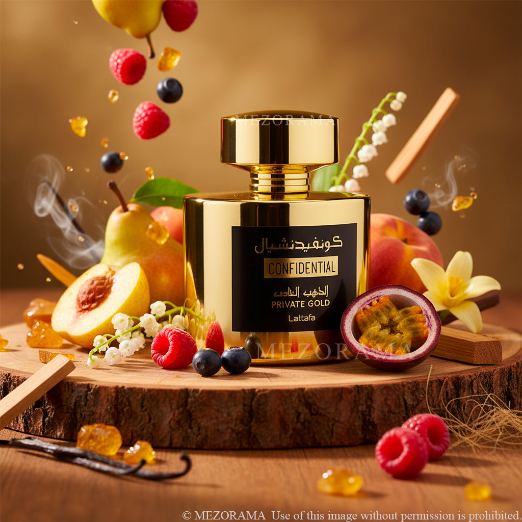 Parfum Fruité Exotique, Confidential Private Gold, Unisexe, Eau de Parfum, 100 ml