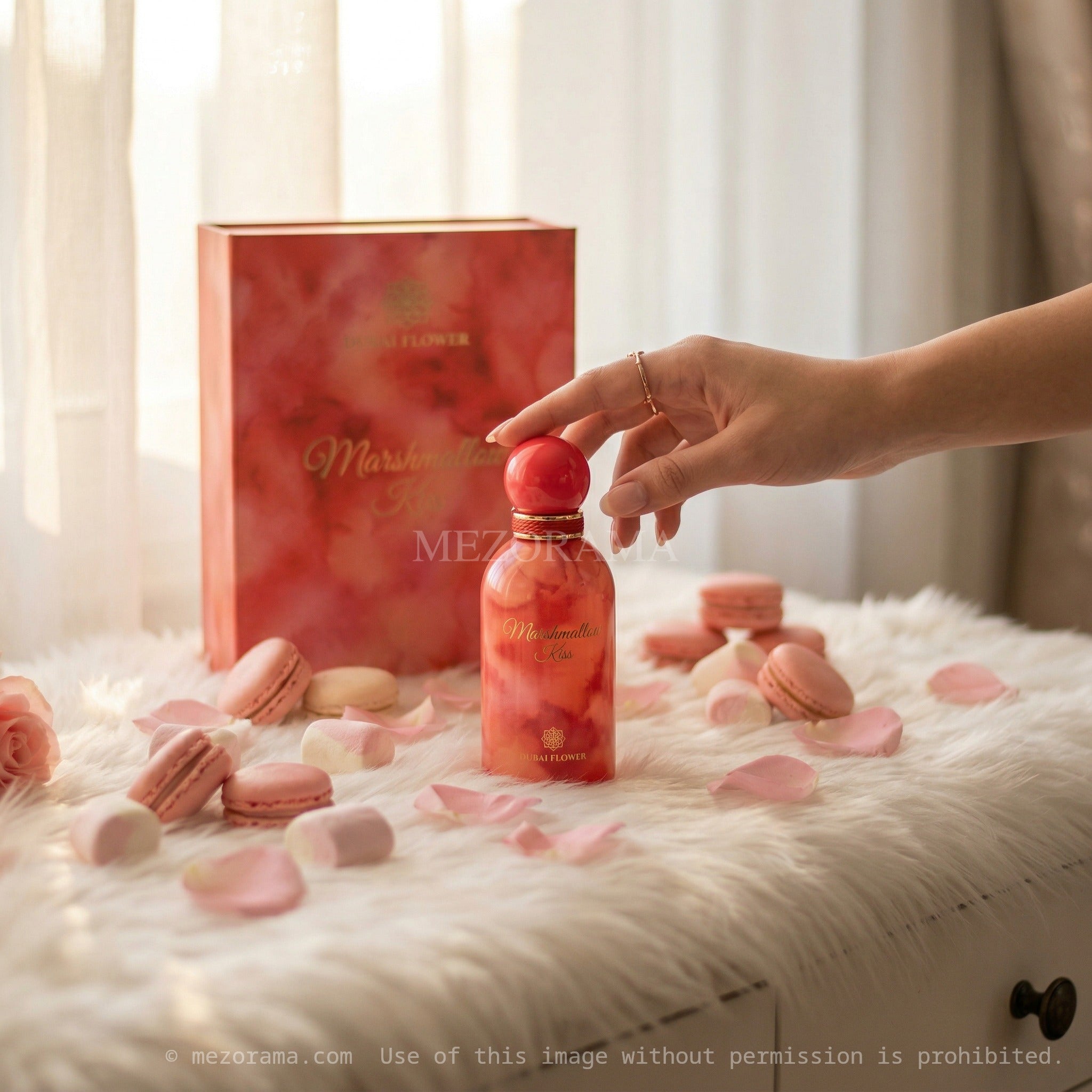 Parfum gourmand irrésistible, Marshmallow Kiss Dubai Flower, Rose Aquarelle, Parfum Femme, 100ML
