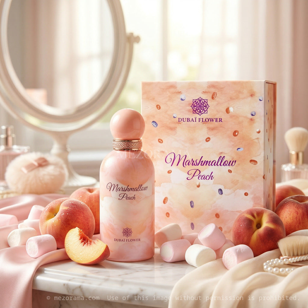 Évasion douce et gourmande, Marshmallow Peach, Dubaï Flower, Parfum pour femme, 100ML