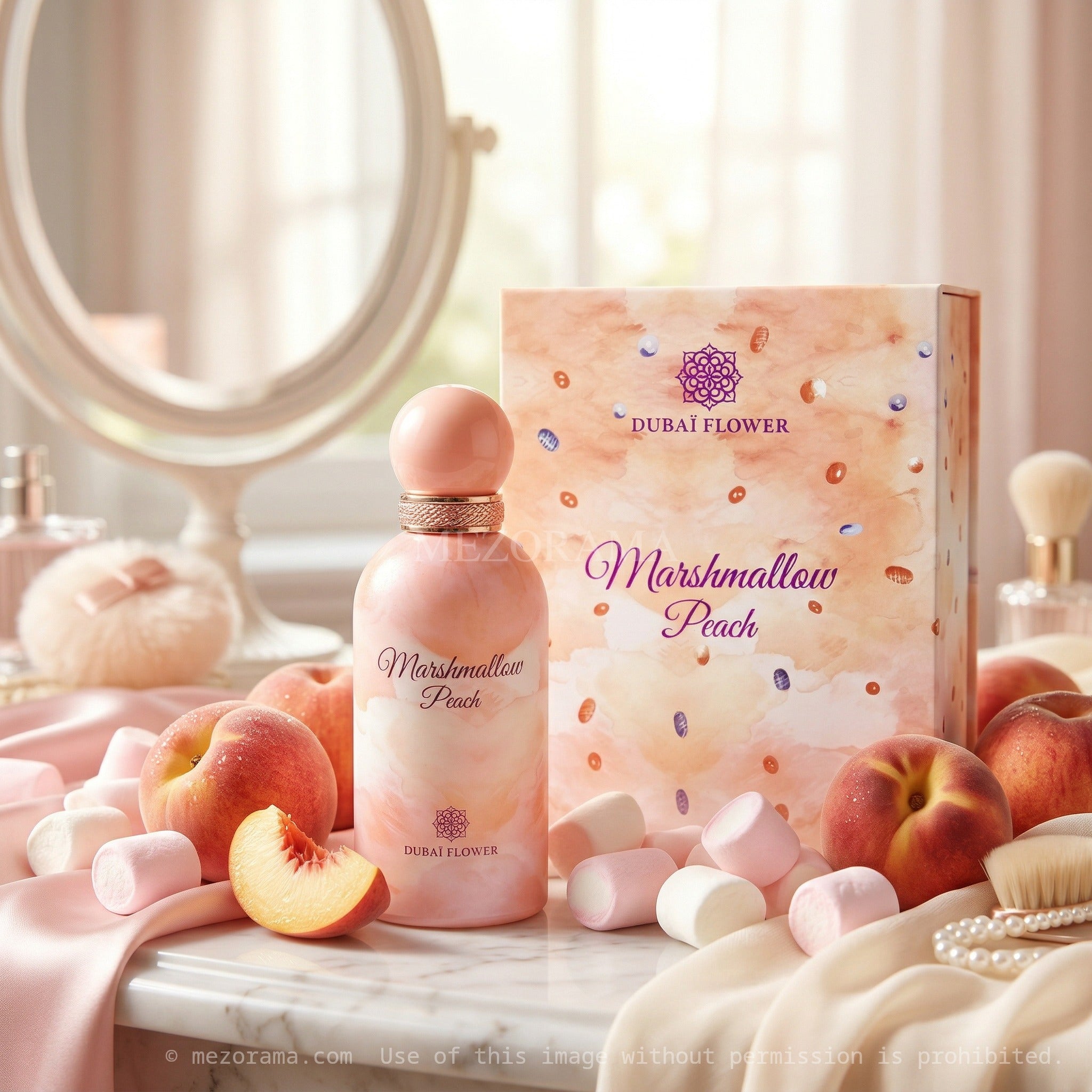 Évasion douce et gourmande, Marshmallow Peach, Dubaï Flower, Parfum pour femme, 100ML