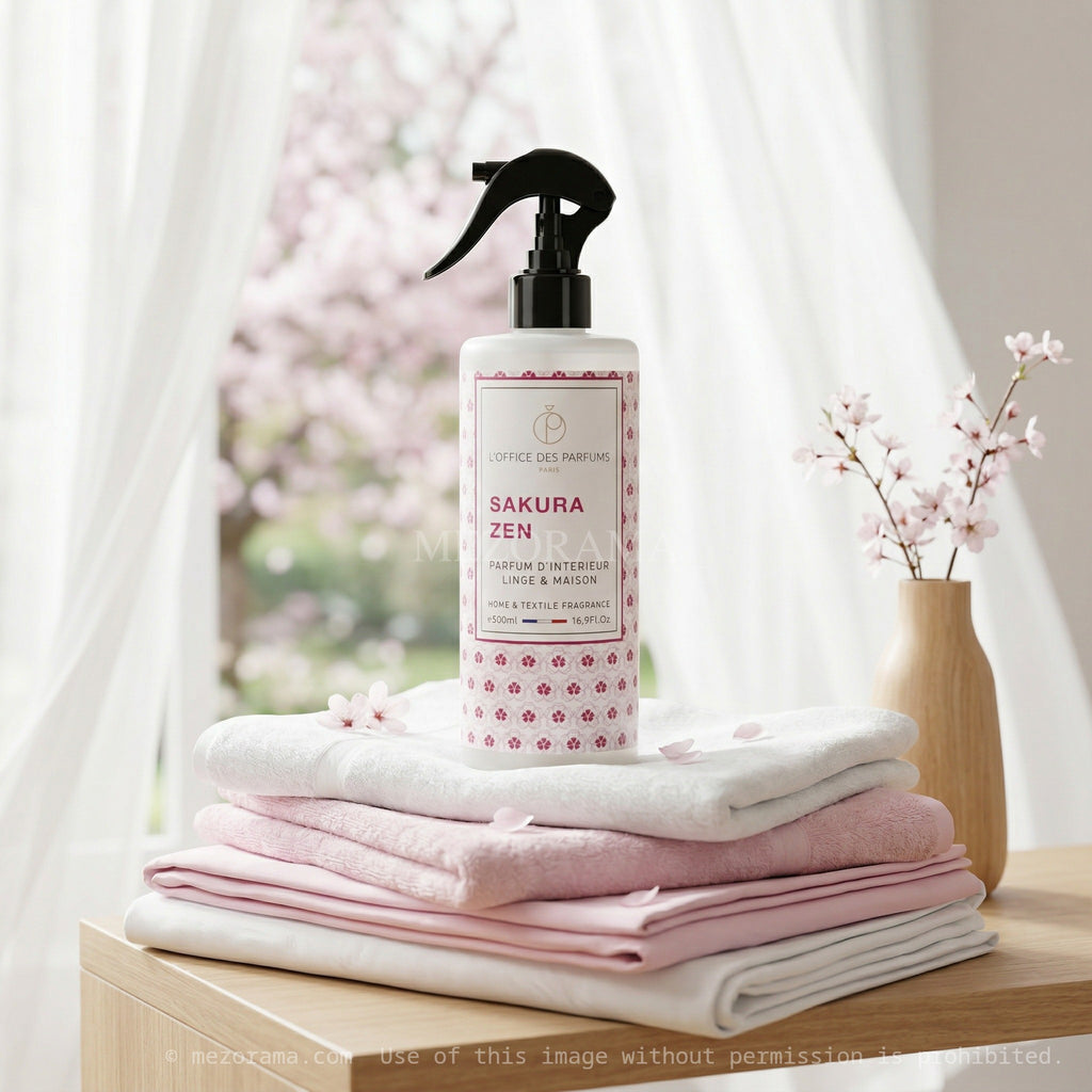 Fraîcheur florale apaisante, Sakura Zen L'Office des Parfums, Fleurs de Cerisier, Parfum d'intérieur et linge, 500 ml