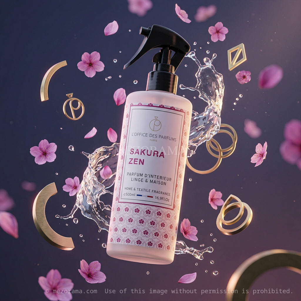 Fraîcheur florale apaisante, Sakura Zen L'Office des Parfums, Fleurs de Cerisier, Parfum d'intérieur et linge, 500 ml