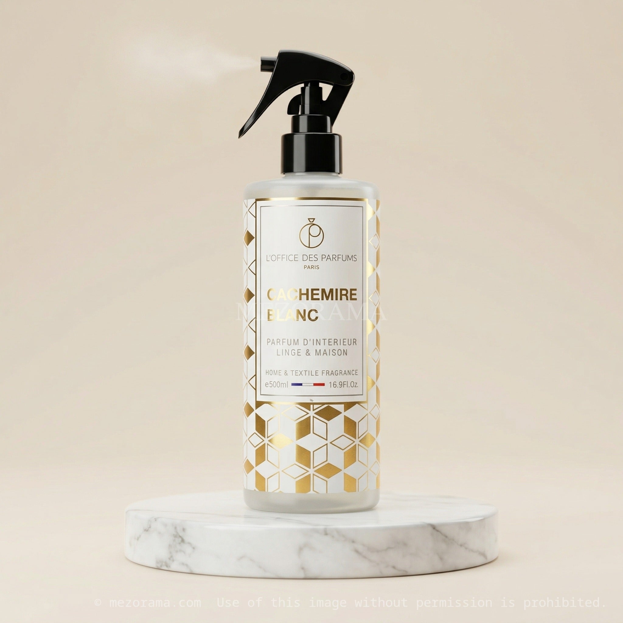 Parfum d'intérieur apaisant, Cachemire Blanc L'Office des Parfums, Spray Linge et Maison, 500ml
