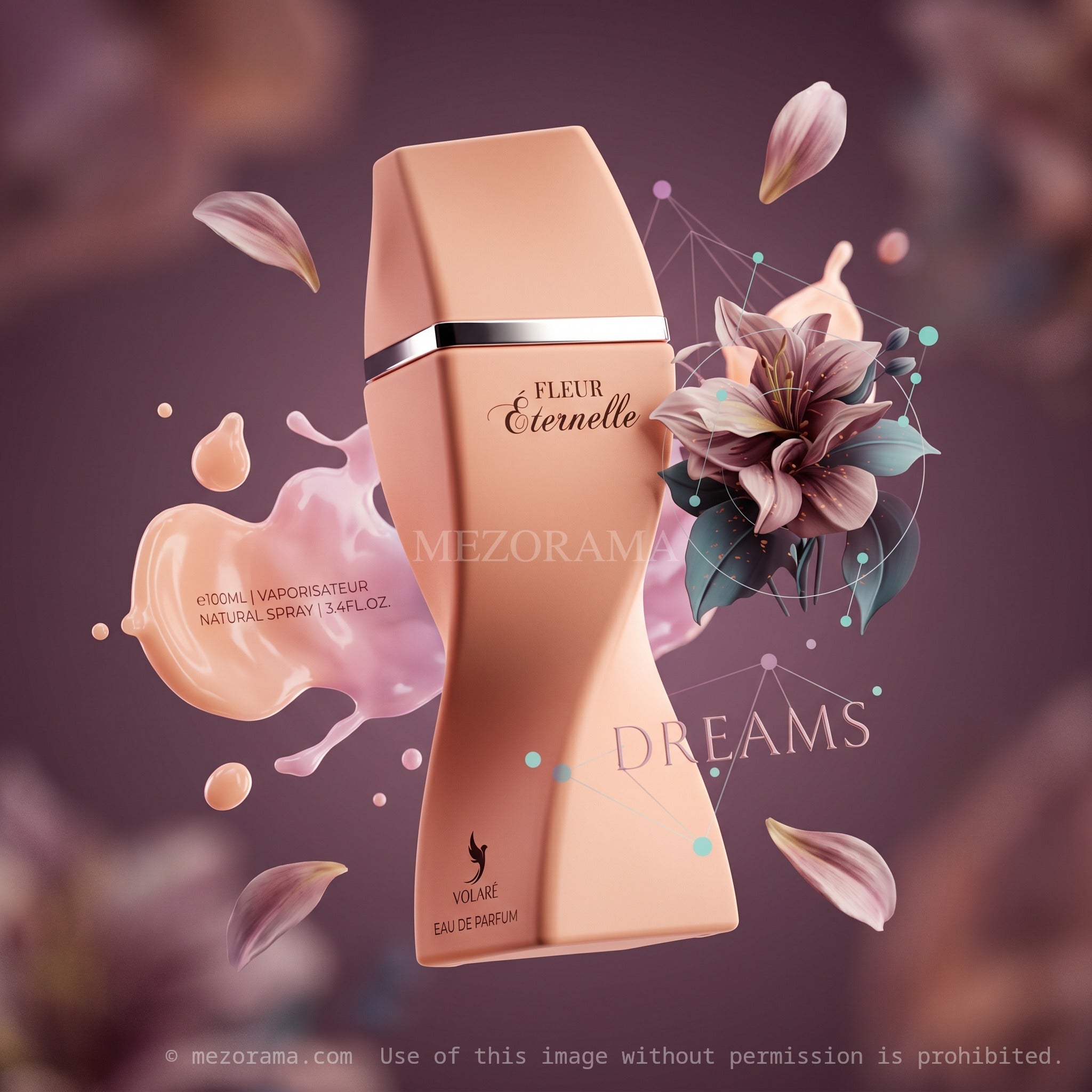 Douceur florale éternelle, Fleur Éternelle Dreams, Couleur Pêche, Eau de Parfum, 100ml