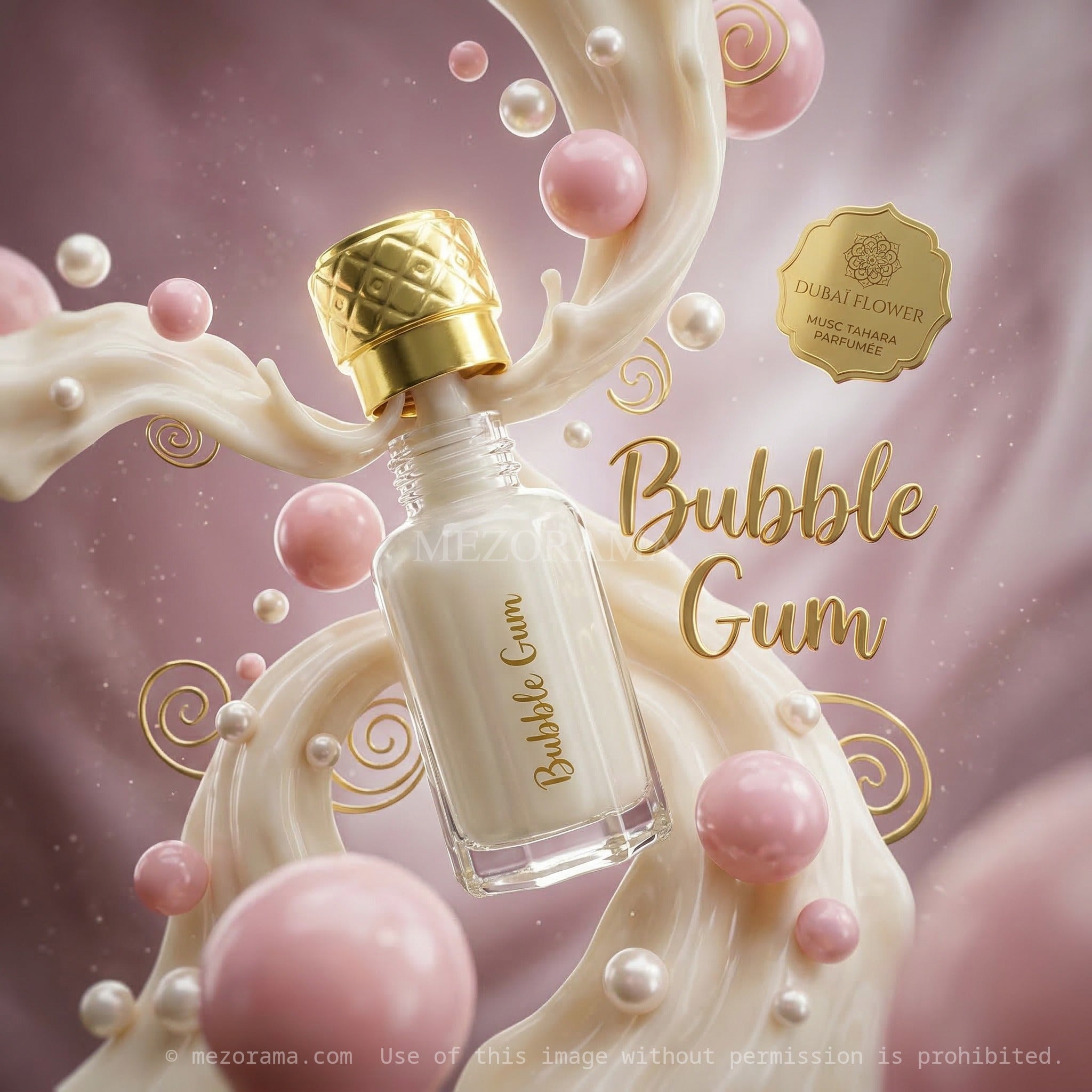 Parfum intime gourmand, Musc Tahara Dubaï Flower, Bubble Gum, Huile de parfum sans alcool
