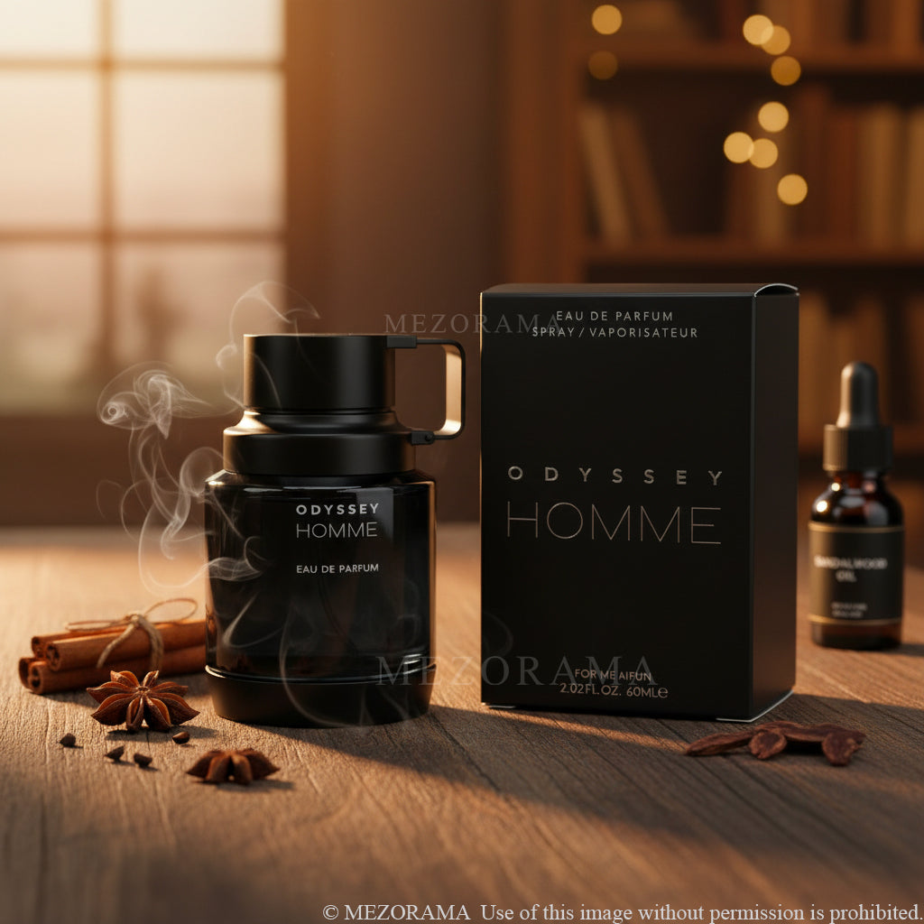 Parfum Oriental Épicé, Odyssey Homme, Vanille Ambre Cuir, Eau de Parfum, 60ml