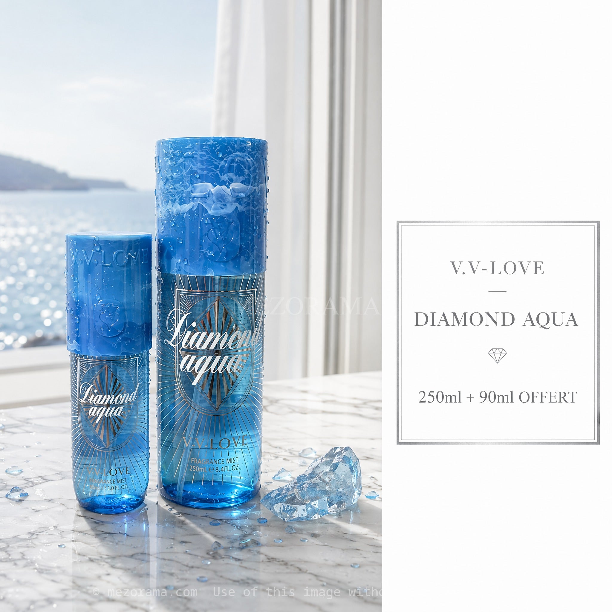 Fraîcheur aquatique intense, V.V.LOVE Diamond Aqua, Océan, Brume parfumée, 150ml